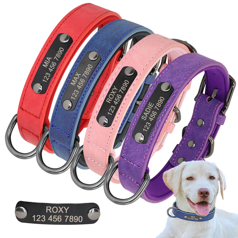 Collar personalizado de cuero reflectante para Perro, placa de identificación con grabado gratis, para perros pequeños, medianos y grandes