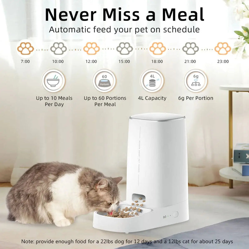 "Alimentador automático para gatos ROJECO: dispensador de alimentos inteligente WiFi com controle remoto para alimentos secos para cães e gatos."