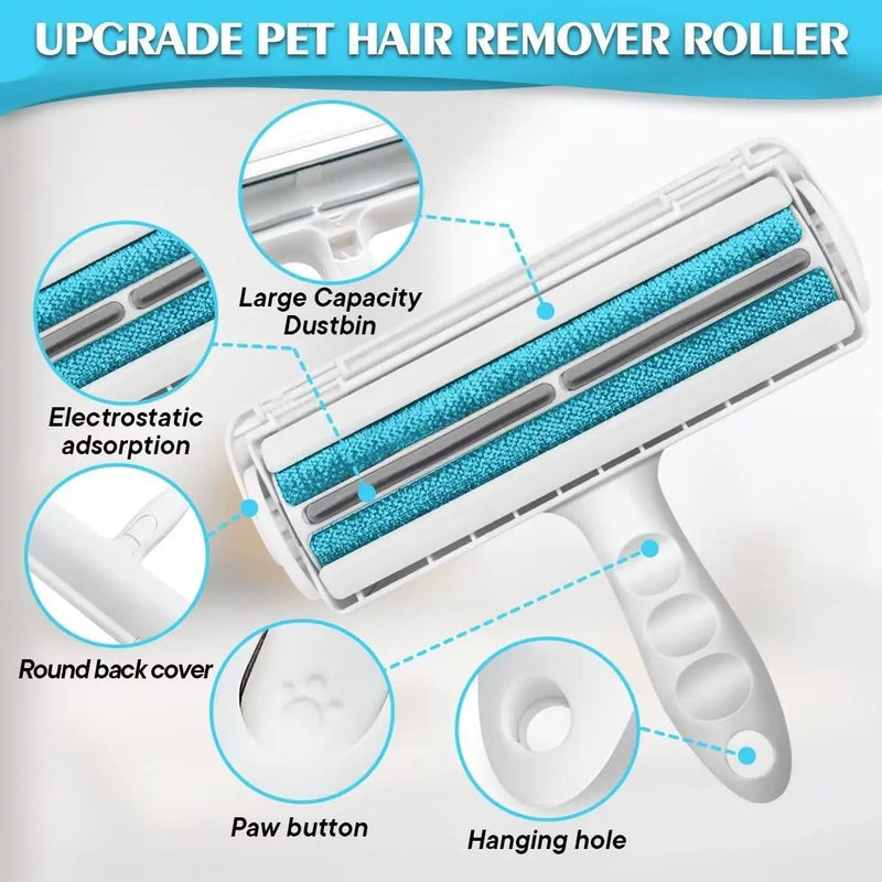 Rolo removedor de pelos de animais de estimação: remove com eficiência os pelos de cães e gatos. Base autolimpante para fácil remoção dos pelos.