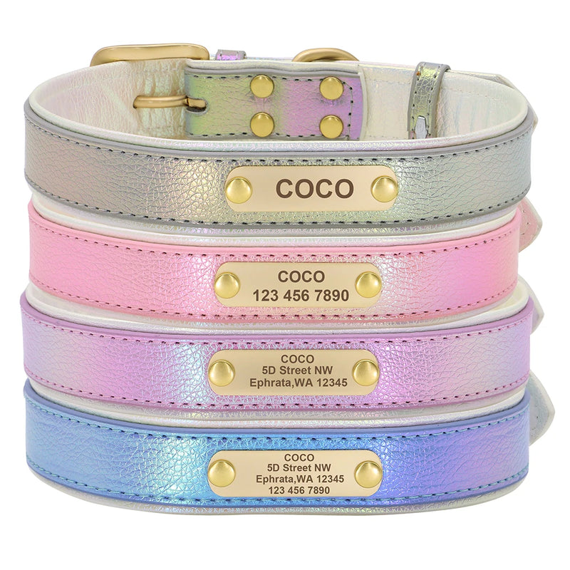 Collar personalizado de cuero reflectante para Perro, placa de identificación con grabado gratis, para perros pequeños, medianos y grandes