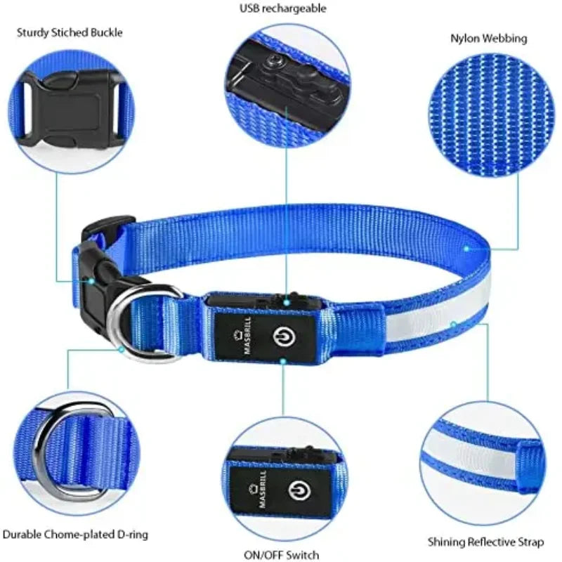 Collar para perro XS/M, recargable por USB, luces LED para Collar, luz nocturna de seguridad suave ajustable, suministros para mascotas intermitentes