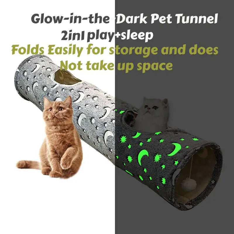 Tubo de túnel plegable con bola para gatos, cama autoluminosa