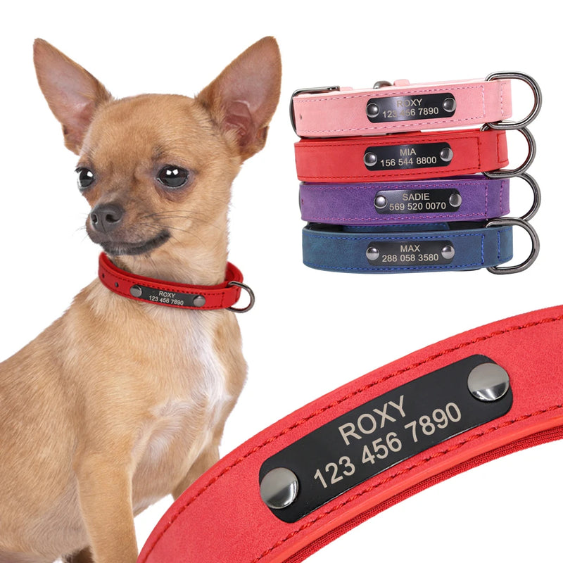 Collar personalizado de cuero reflectante para Perro, placa de identificación con grabado gratis, para perros pequeños, medianos y grandes