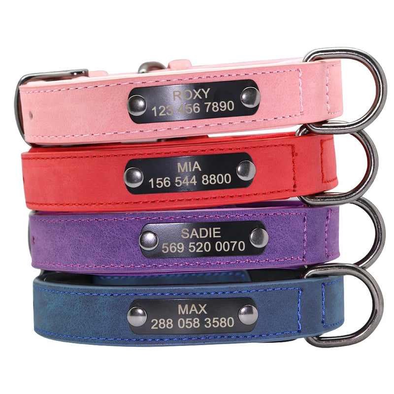 Collar personalizado de cuero reflectante para Perro, placa de identificación con grabado gratis, para perros pequeños, medianos y grandes