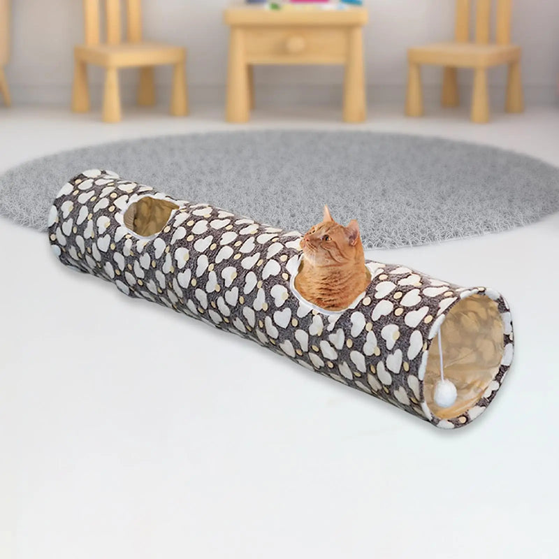 Tubo de túnel plegable con bola para gatos, cama autoluminosa