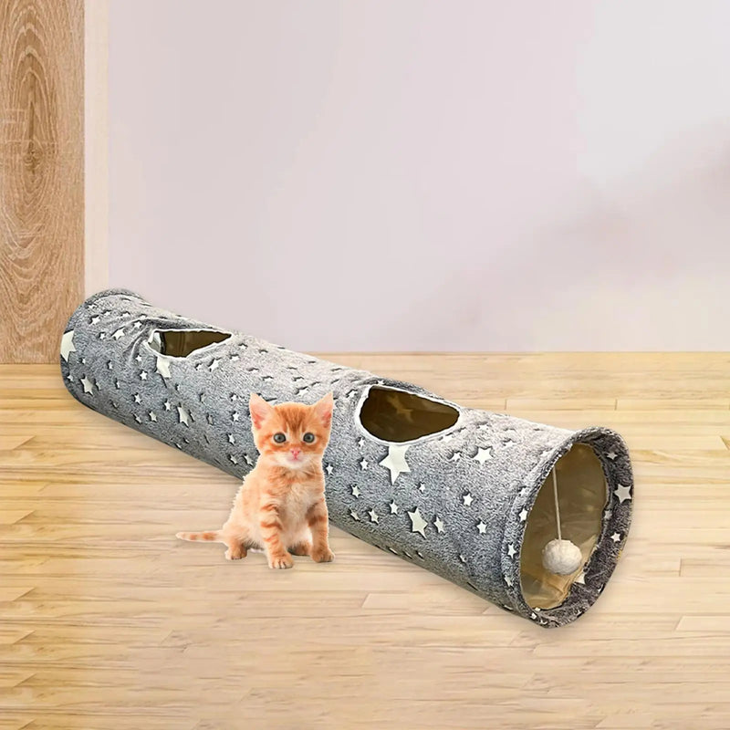 Tubo de túnel plegable con bola para gatos, cama autoluminosa