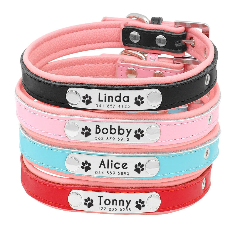 Collar personalizado de cuero reflectante para Perro, placa de identificación con grabado gratis, para perros pequeños, medianos y grandes