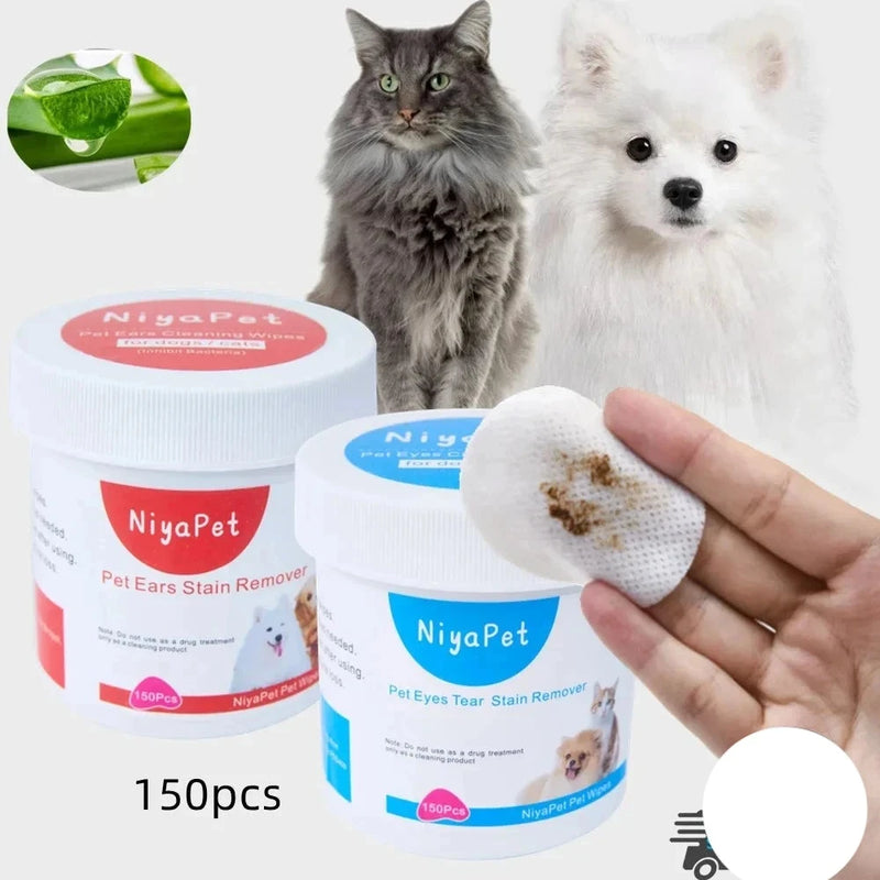 Toallitas para mascotas, limpieza de ojos de perro y gato.